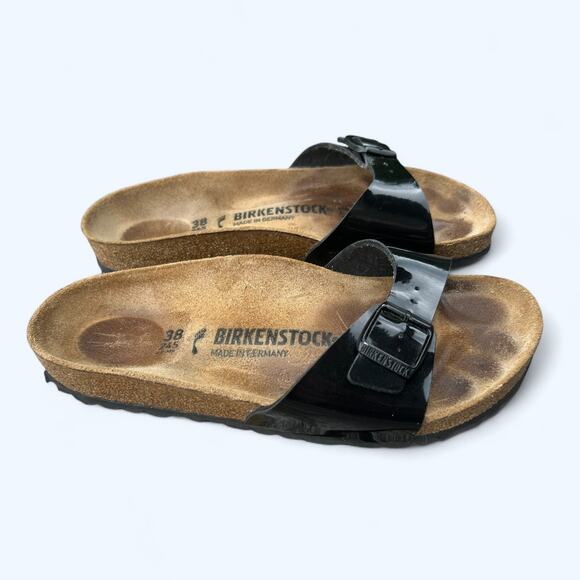 Women's Birkenstock Madrid Black Patent Leather Slide Sandals size 38 Narrow - Picture 5 of 10